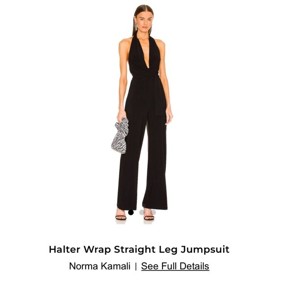 Norma Kamali Halter Wrap Straight Leg Jumpsuit – Black XS - Picture 1 of 7